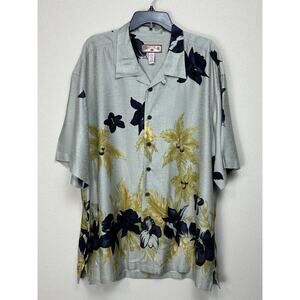 Carribean Joe Rayon Taupe Floral Hawaiian Shirt Men’s 2XL Button Up Tropical